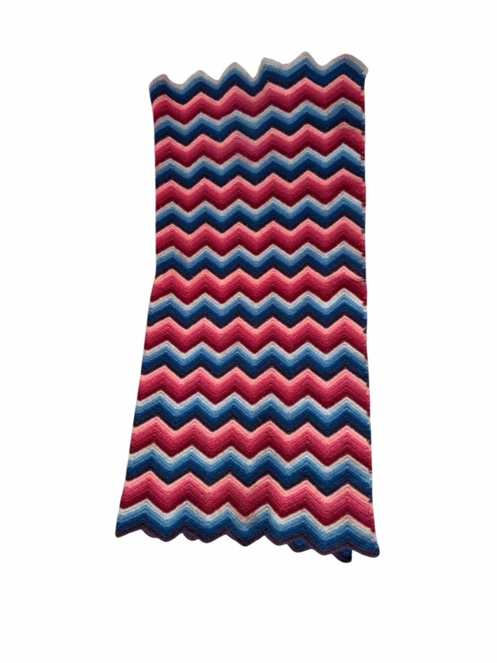 Handmade Crochet Chevron Throw Blanket Pink Blue White Afghan 41x39